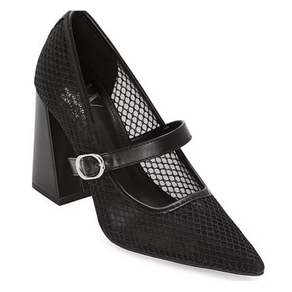 Worthington Women's 9M Otty Black Mesh Pointed Toe Pumps Block Heel Memory Foam